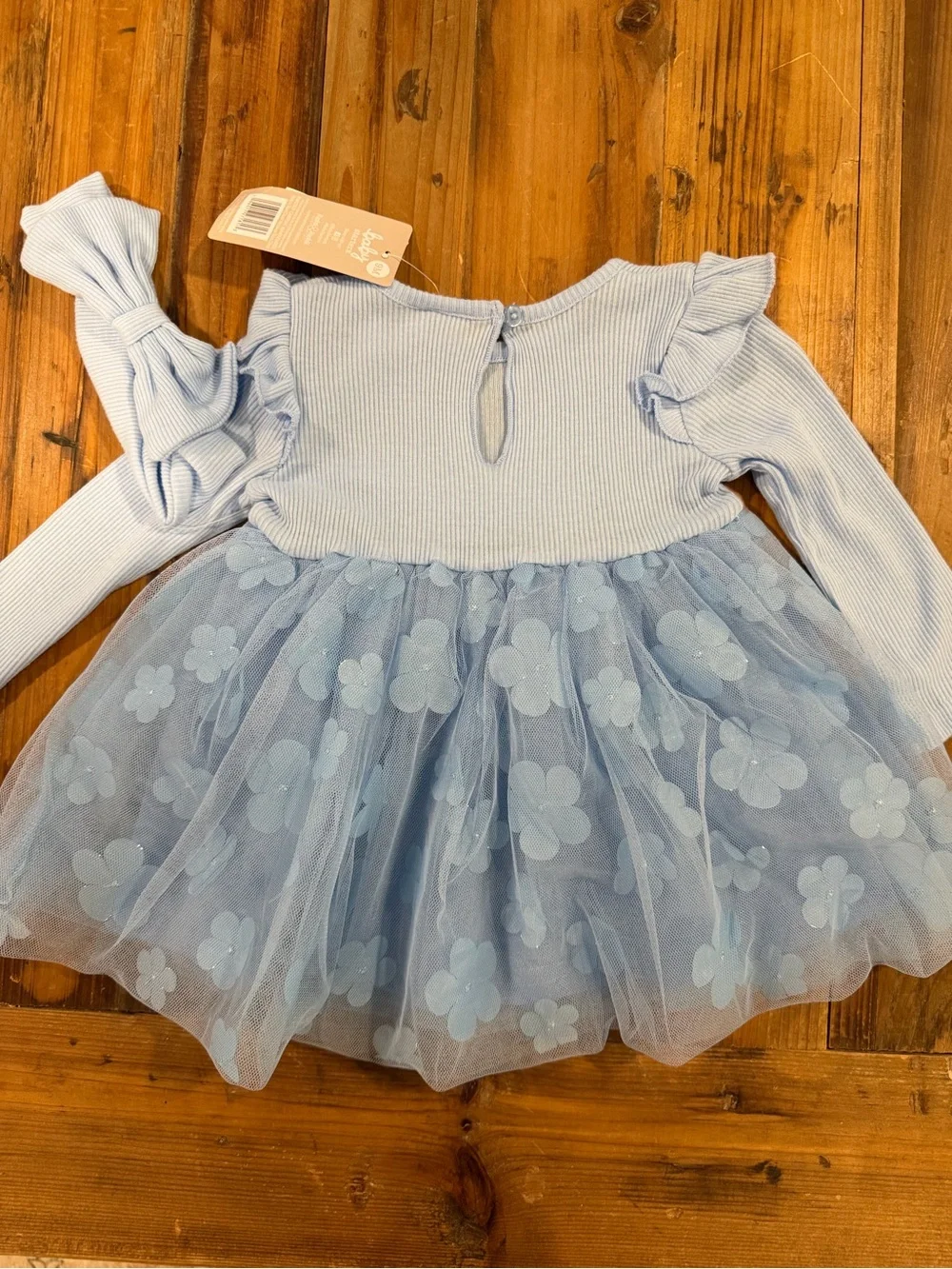 NWT Baby Starters Light Blue Ribbed Floral Tulle Dress & Headband Set 9M